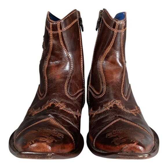 Mark Nason TRAXX Dragon Rock Lives Ankle Boots Biker Brown Leather Men's 8.5 - Picture 7 of 16